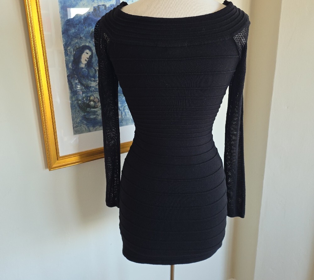 💙Forever 21 Black Long-Sleeve Ribbed Sheer-Sleeve Bodycon Dress - Picture 8 of 13
